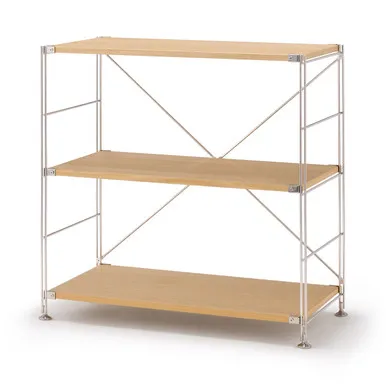 Stainless Steel 3-Tier Wide Shelving Unit - Oak, Veneer by Muji