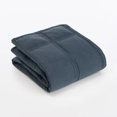 Washed Cotton Quilted Check Throw - Grey by Muji, image 2
