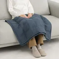 Washed Cotton Quilted Check Throw - Yellow by Muji, image 3