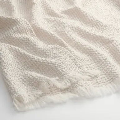 Washed Organic Cotton Waffle Throw - Beige by Muji, alternate view