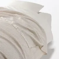 Washed Organic Cotton Waffle Throw - Beige by Muji, image 3