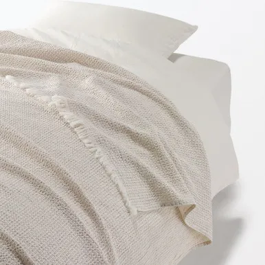 Washed Organic Cotton Waffle Throw - Dark Green by Muji