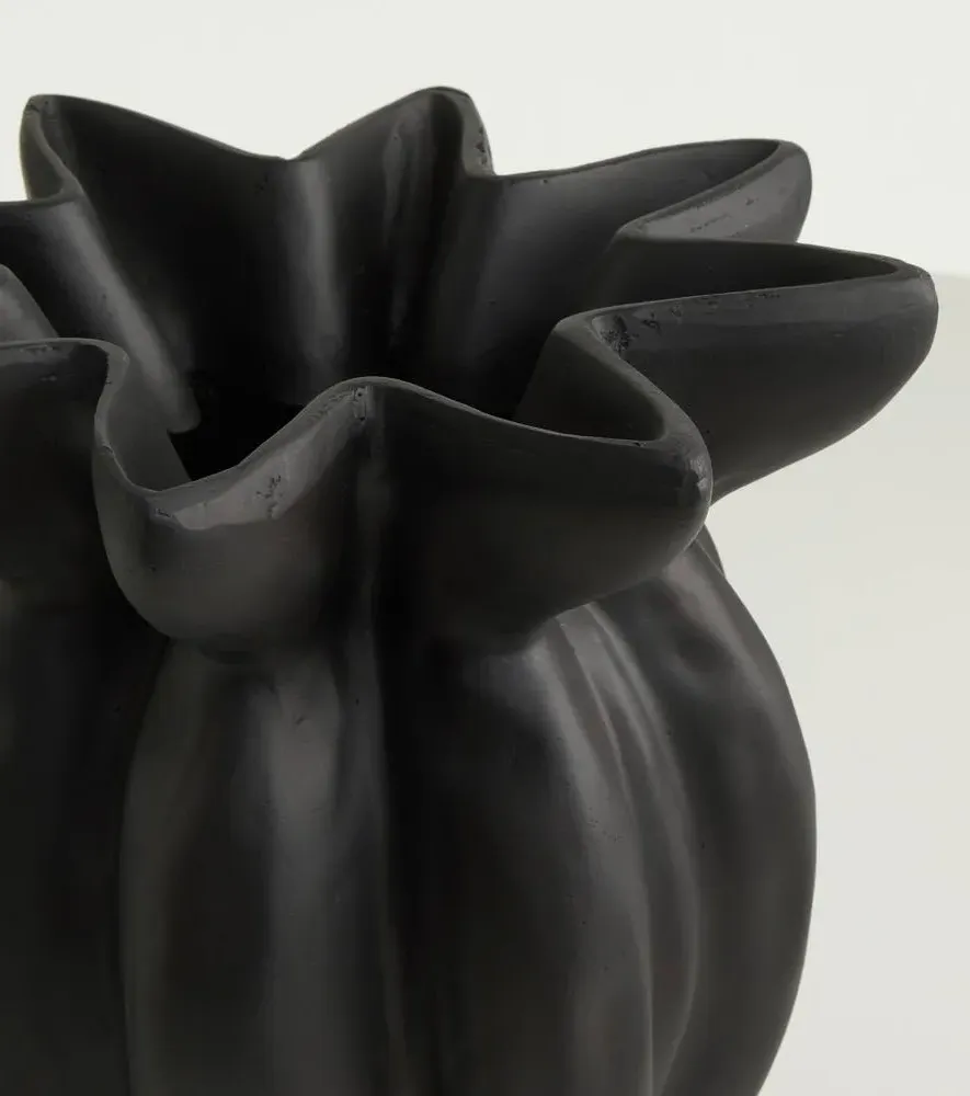 Lotus Glazed Vase - Black, Glass Fiber