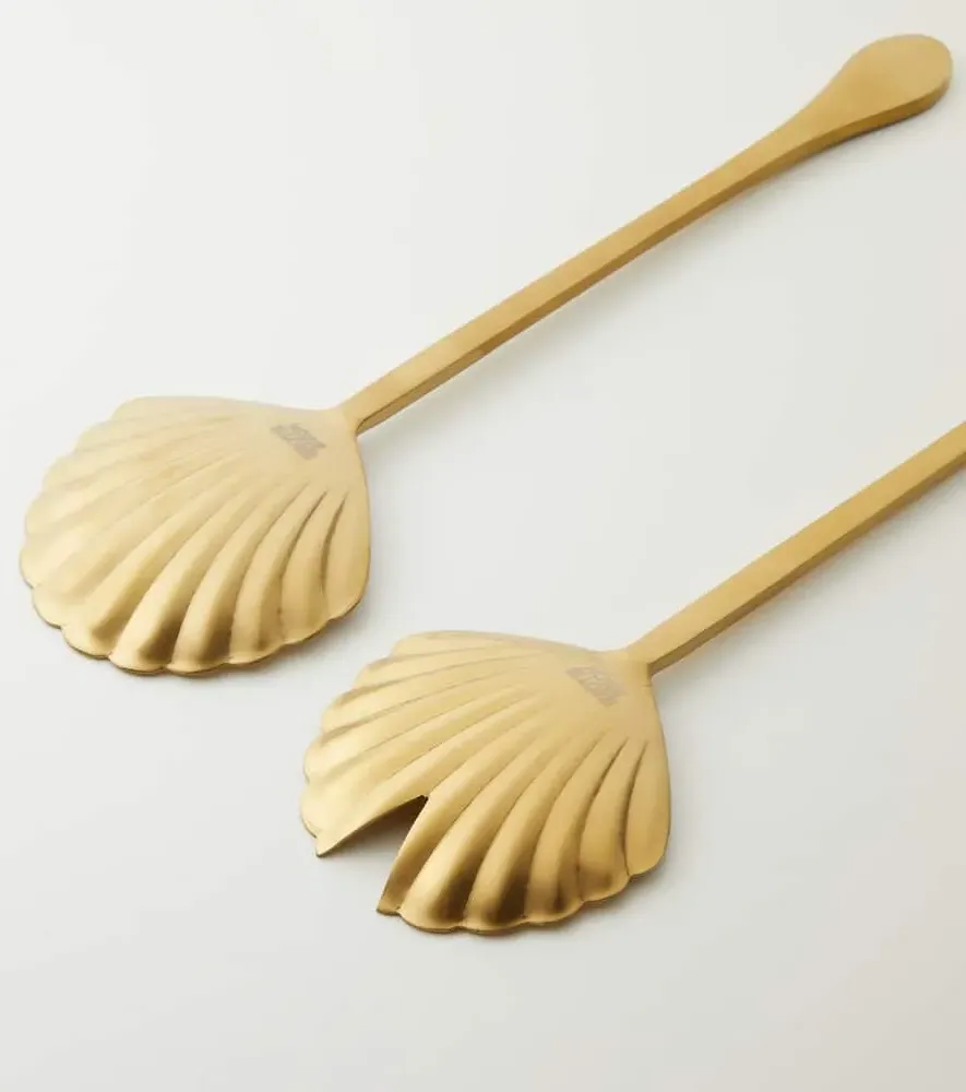 Shell Stainless Steel Salad Serving Set - Gold