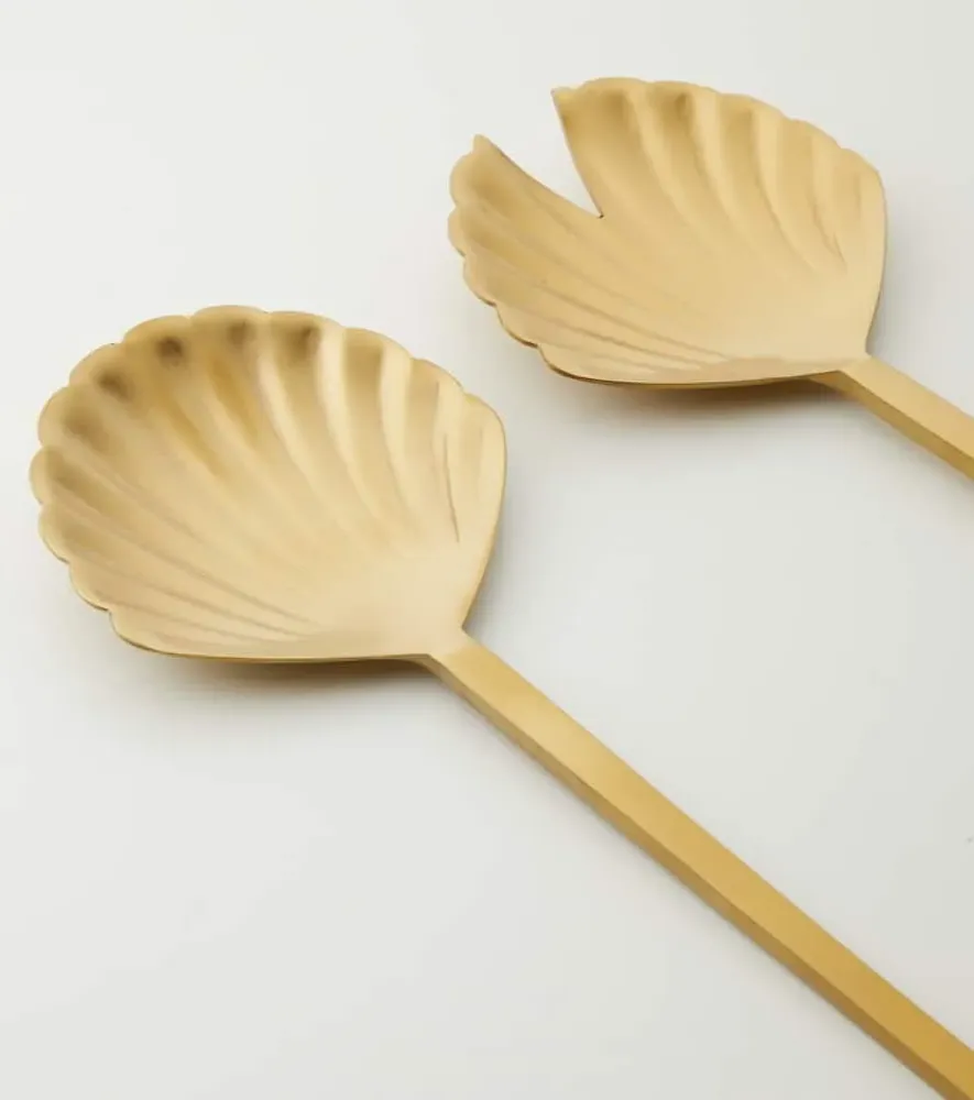 Shell Stainless Steel Salad Serving Set - Gold image