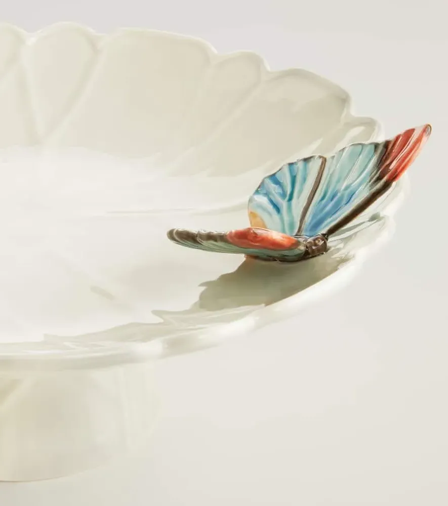 Cloudy Butterflies Cake Stand - White, Earthenware