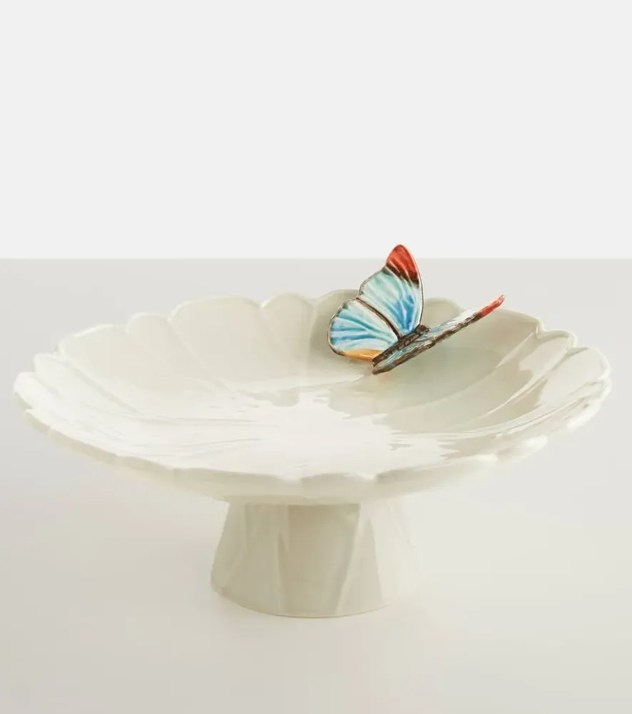 Cloudy Butterflies Cake Stand - White, Earthenware