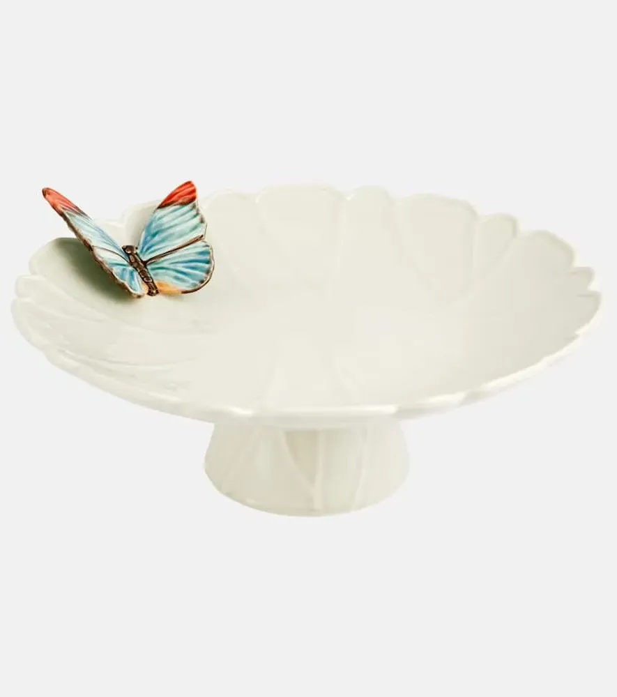 Cloudy Butterflies Cake Stand - White, Earthenware
