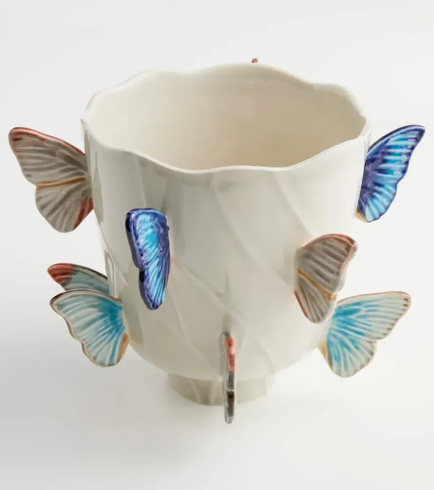 Cloudy Butterflies Small Vase - White, Earthenware