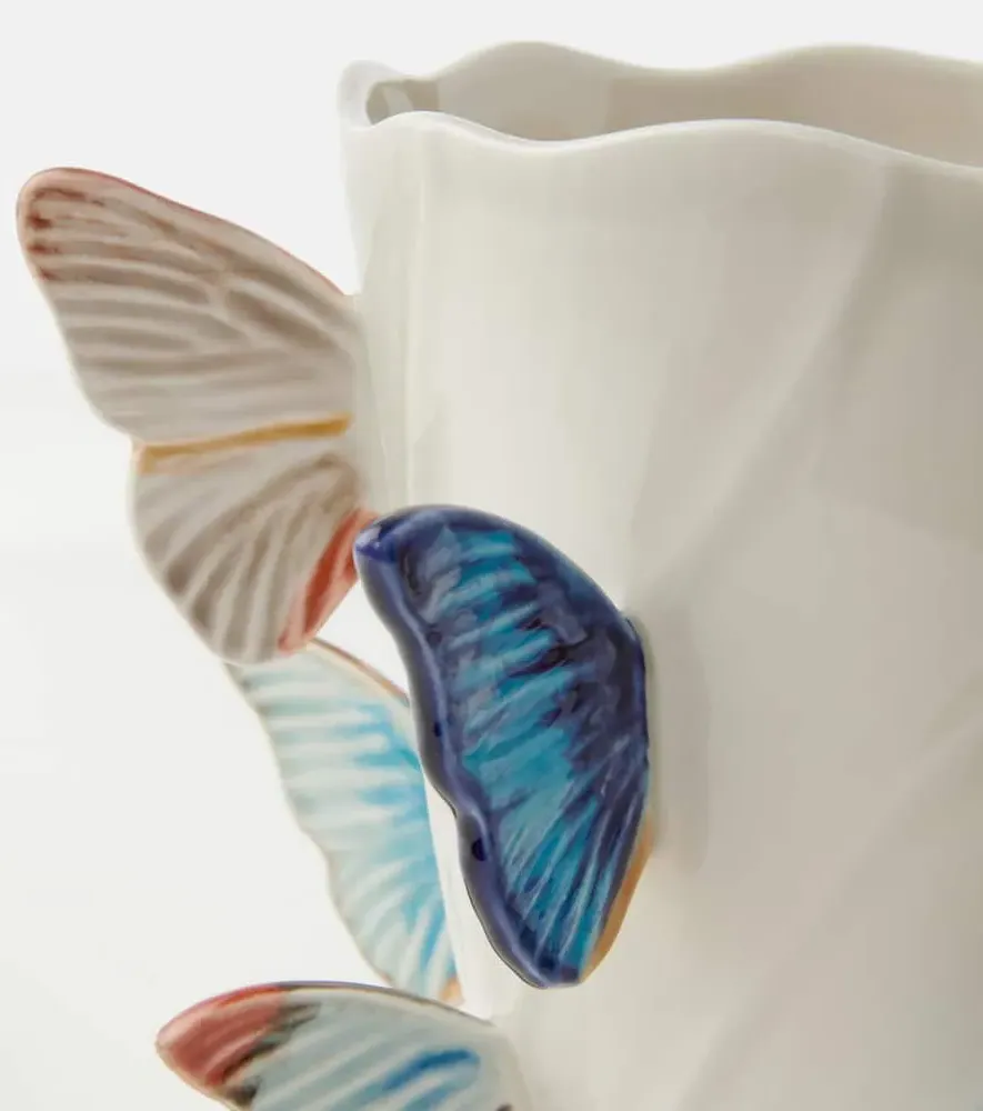 Cloudy Butterflies Small Vase - White, Earthenware