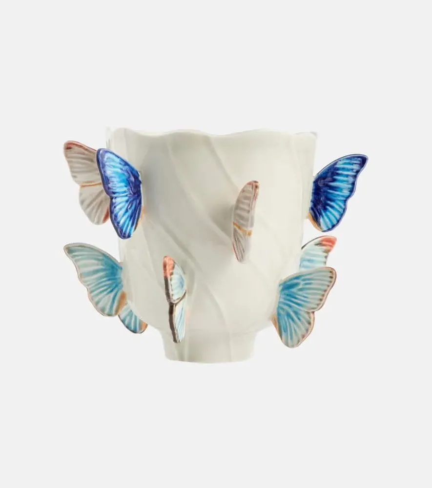 Cloudy Butterflies Small Vase - White, Earthenware