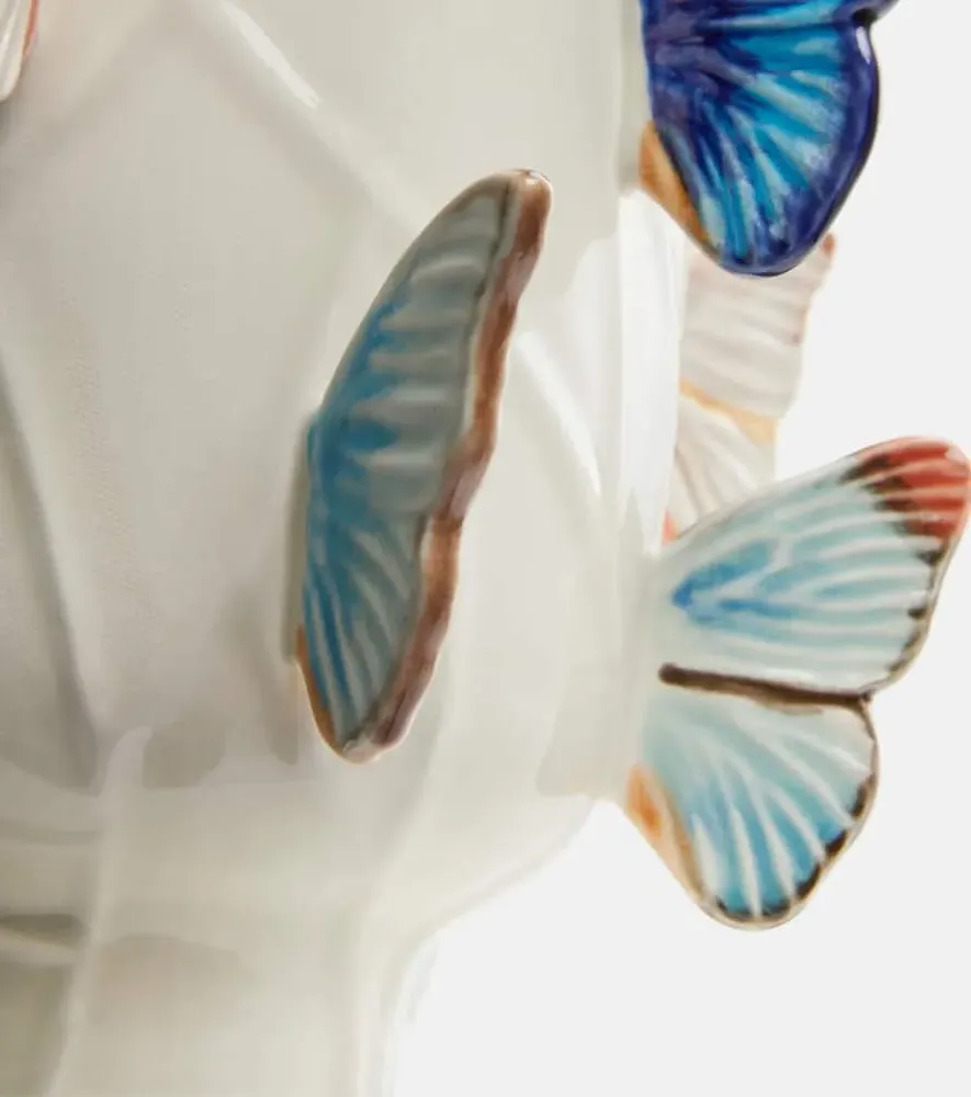 Cloudy Butterflies Small Vase - White, Earthenware