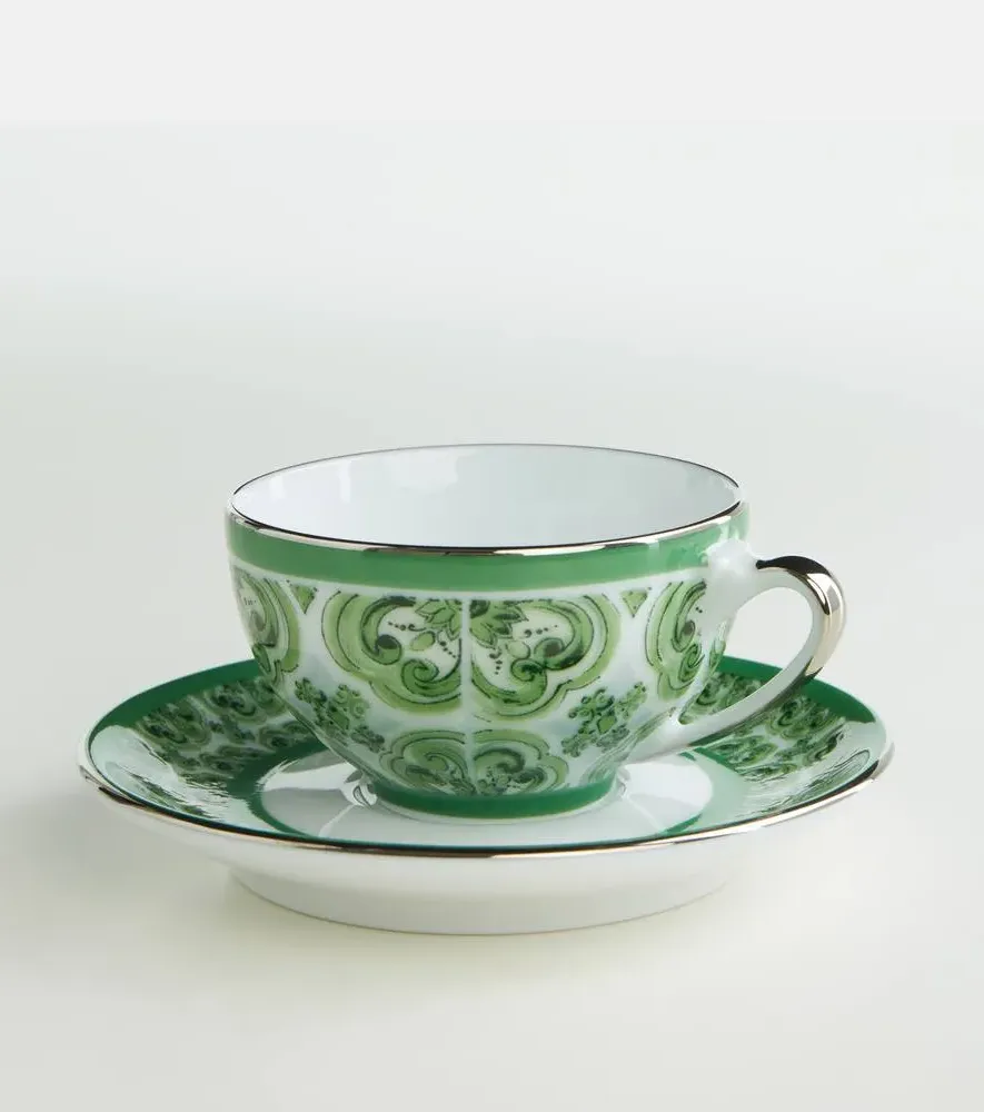 Majolica Espresso Cup and Saucer Set - Green, Porcelain