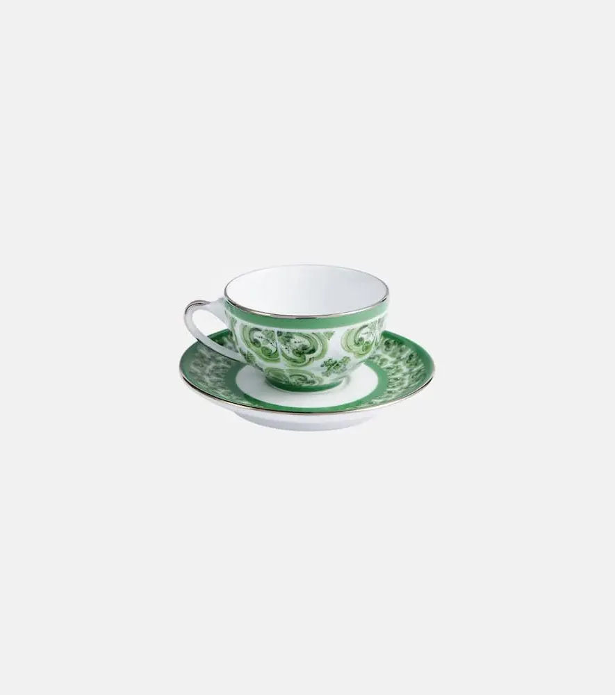 Majolica Espresso Cup and Saucer Set - Green, Porcelain
