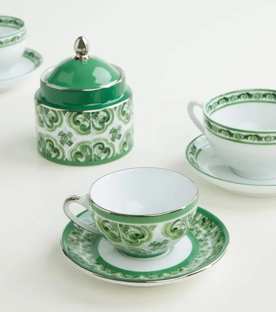 Majolica Espresso Cup and Saucer Set - Green, Porcelain image
