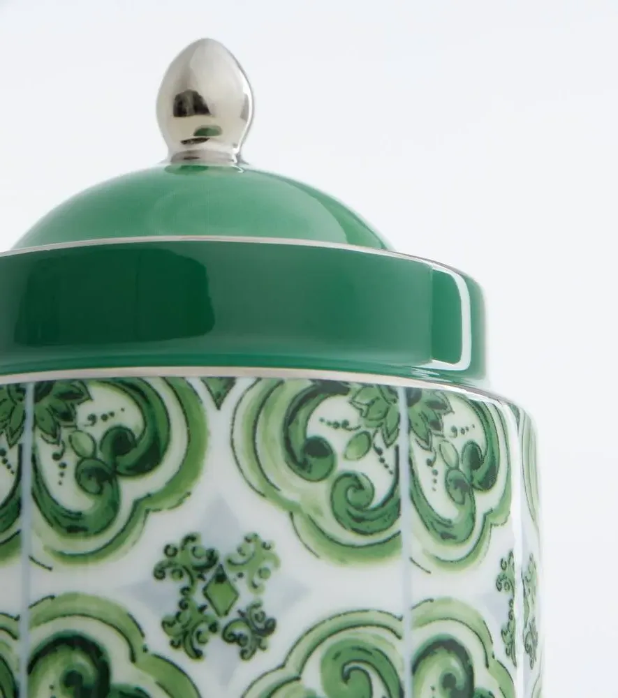 Majolica Sugar Bowl - Green, Porcelain