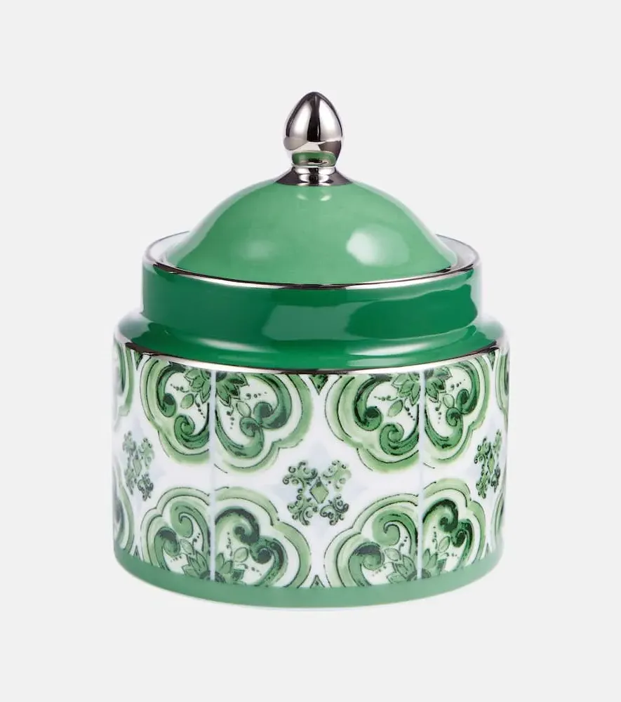 Majolica Sugar Bowl - Green, Porcelain