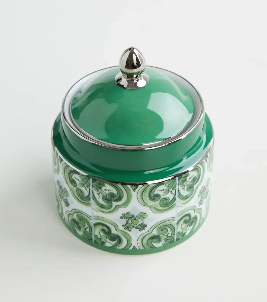 Majolica Sugar Bowl - Green, Porcelain