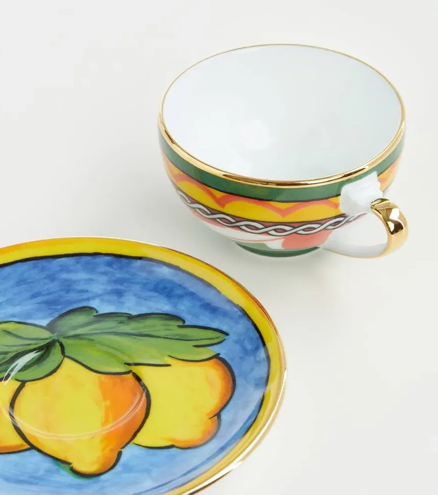 Porcelain Espresso Cup and Saucer Set - Multicolor