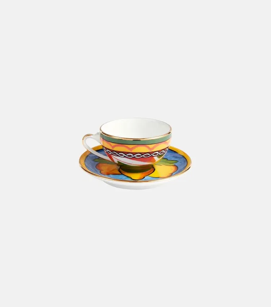 Porcelain Espresso Cup and Saucer Set - Multicolor