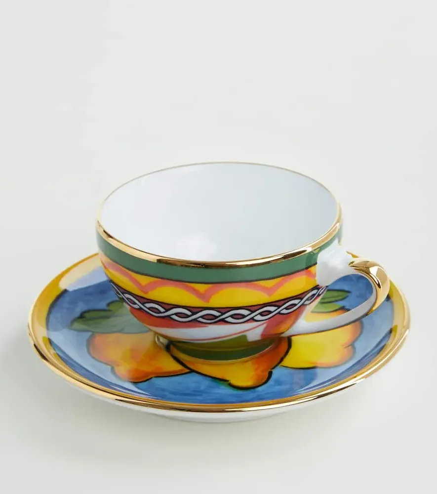 Porcelain Espresso Cup and Saucer Set - Multicolor image