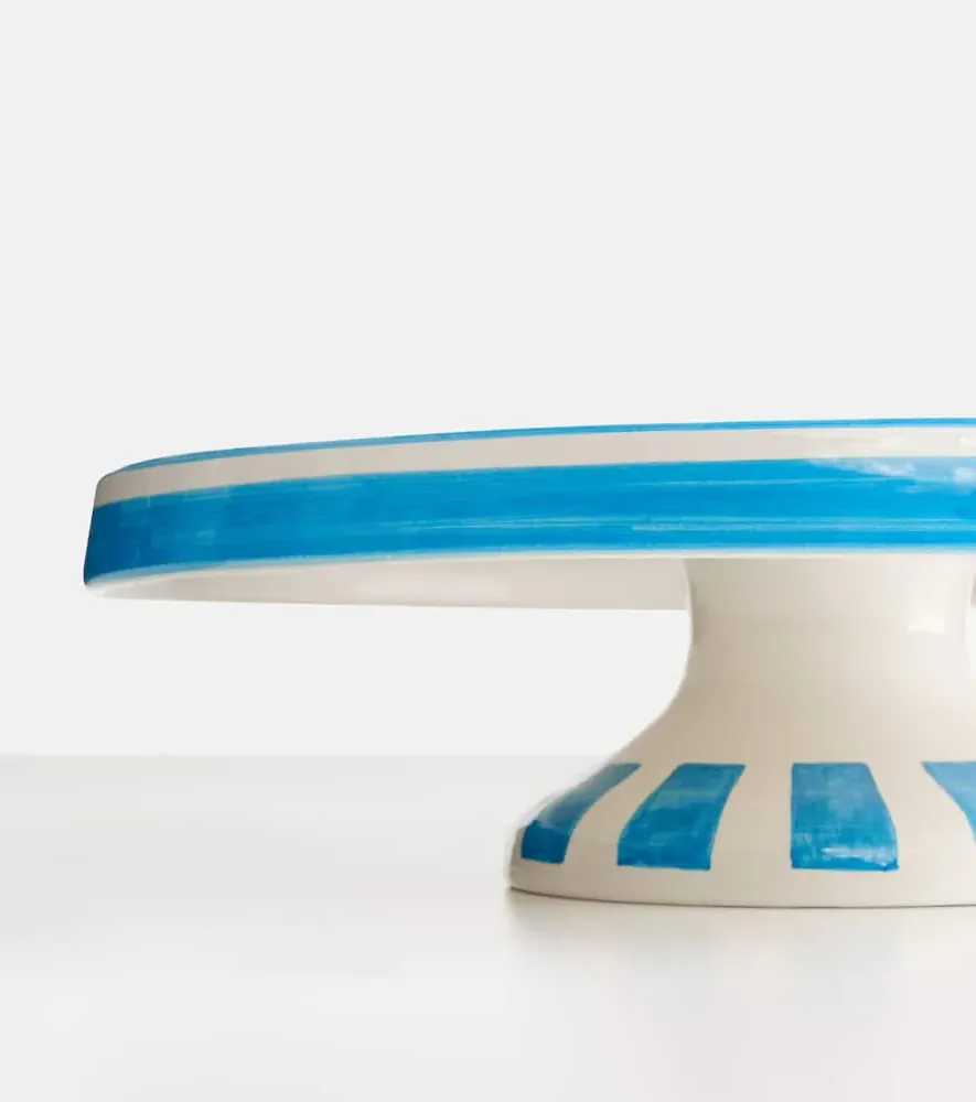 Taormina Striped Cake Stand - Blue, Ceramic