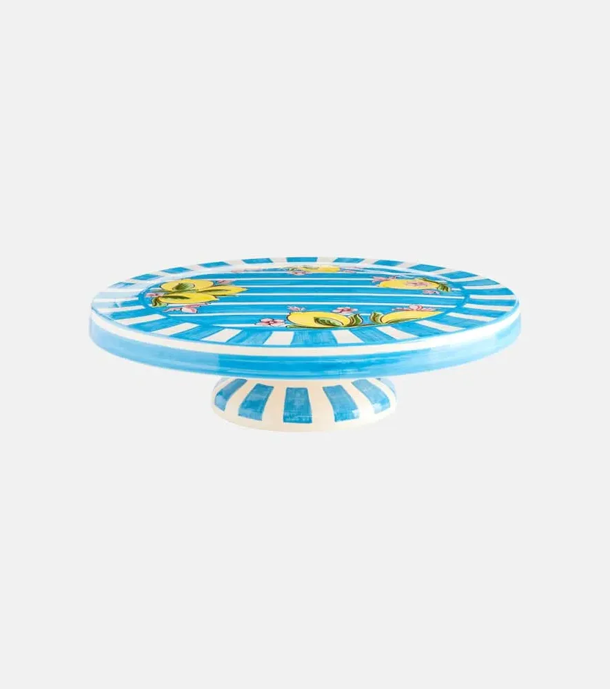 Taormina Striped Cake Stand - Blue, Ceramic