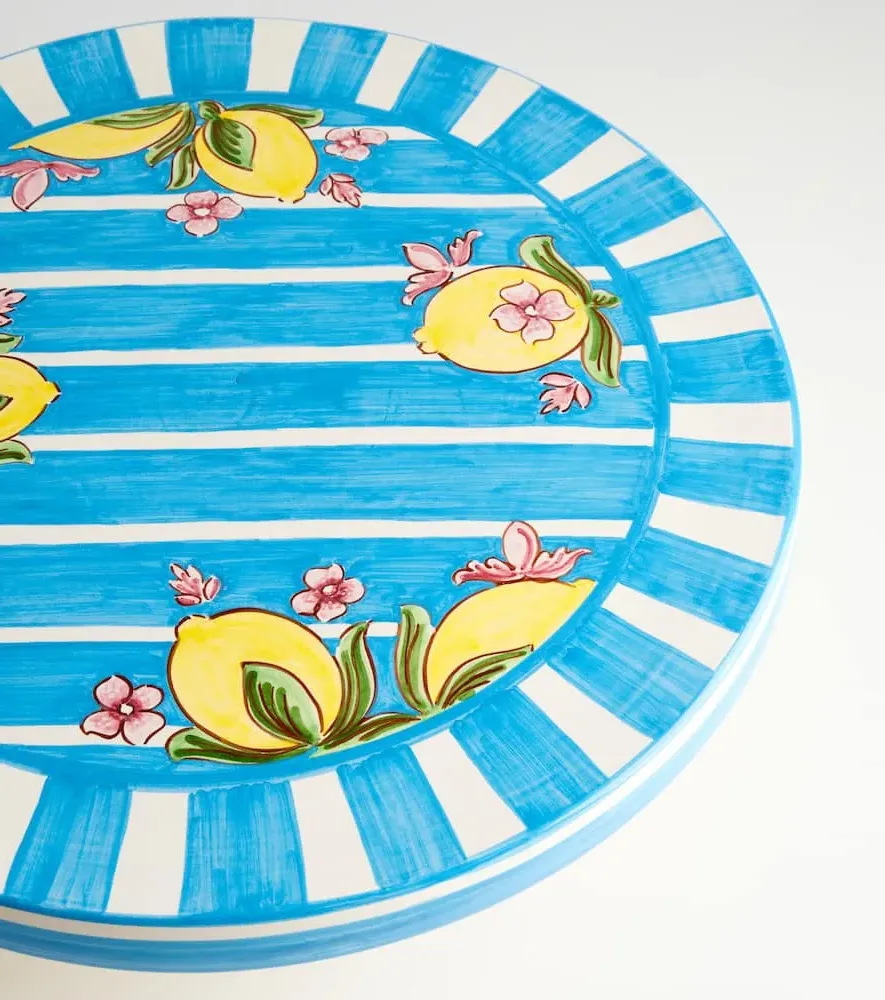 Taormina Striped Cake Stand - Blue, Ceramic