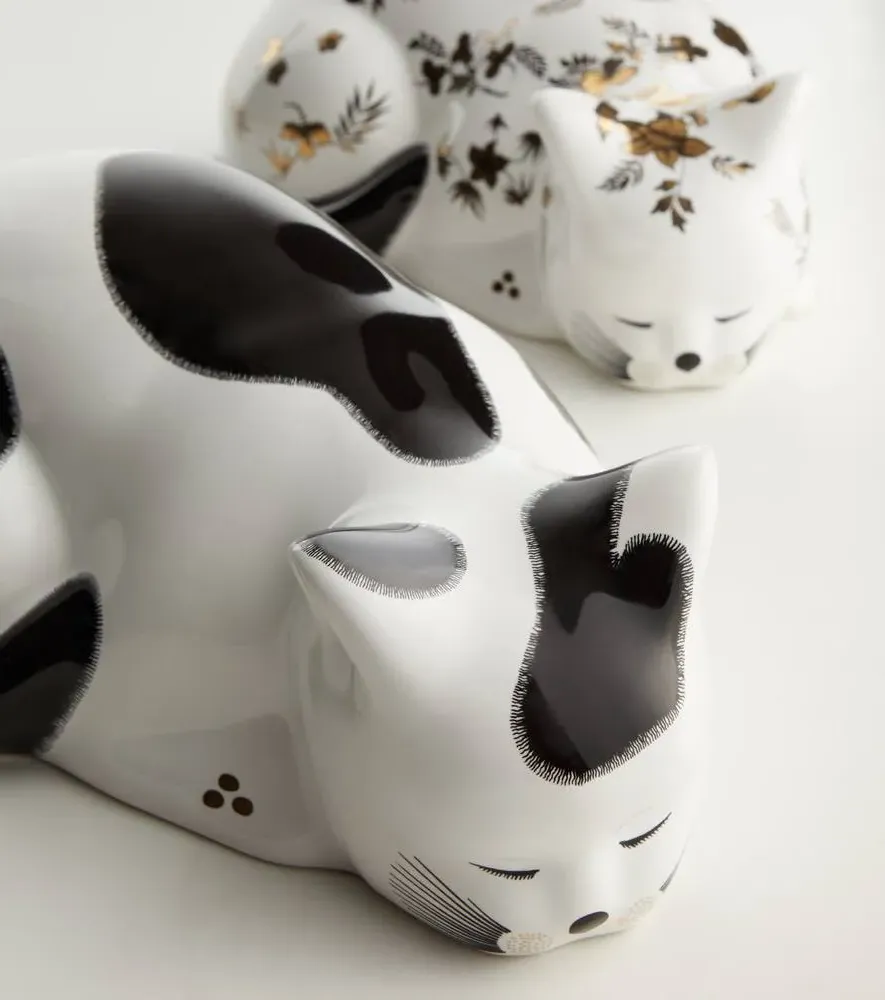 Cat Ceramic Decorative Object - White, Black