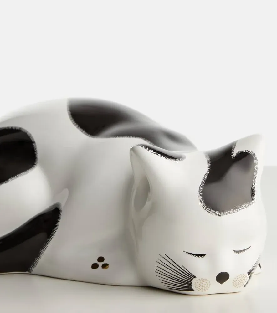 Cat Ceramic Decorative Object - White, Black