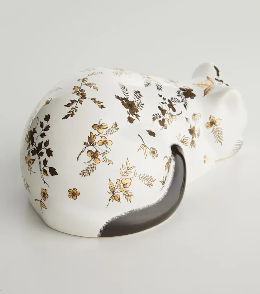 Cat Floral Ceramic Decorative Object - White, Gold