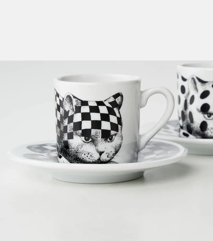 High Fidelity Set of 2 Cups and Saucers - Black, Porcelain