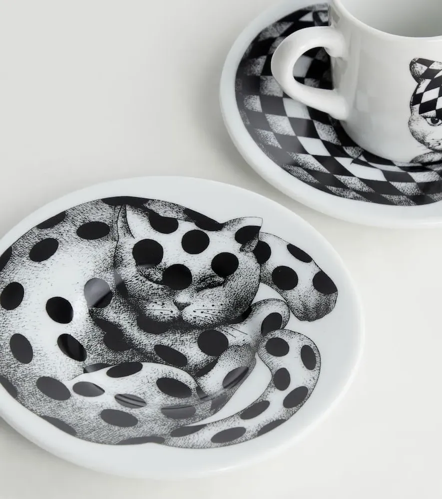 High Fidelity Set of 2 Cups and Saucers - Black, Porcelain