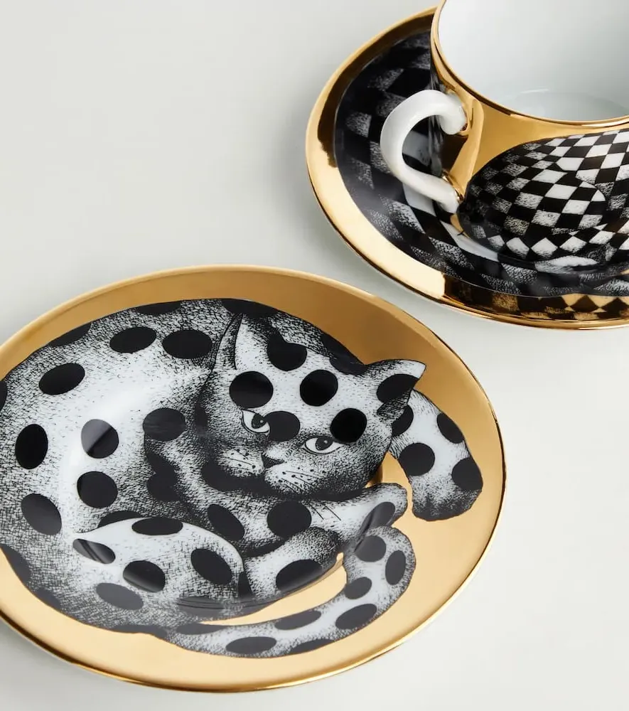 High Fidelity Set of 2 Teacups and Saucers - Black, Porcelain