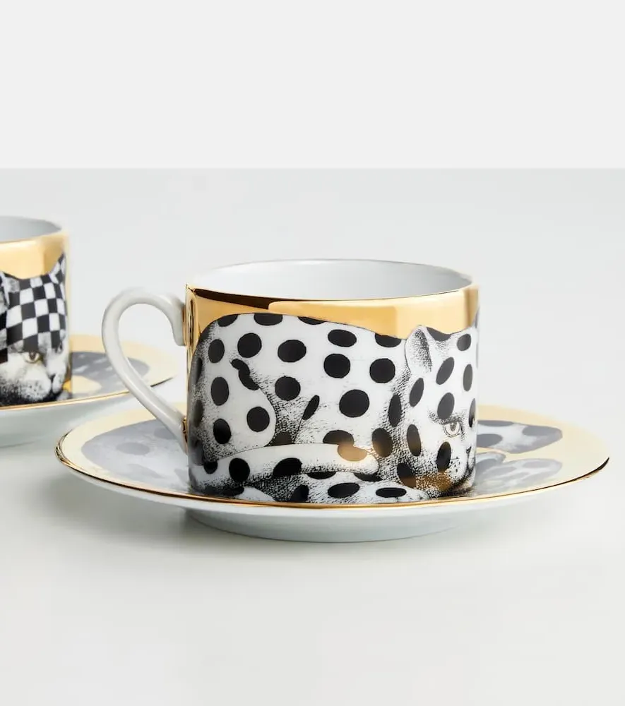 High Fidelity Set of 2 Teacups and Saucers - Black, Porcelain image