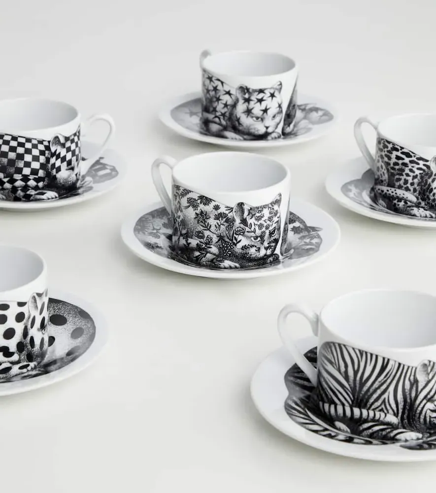 High Fidelity Set of 6 Teacup and Saucer Set - Black, Porcelain