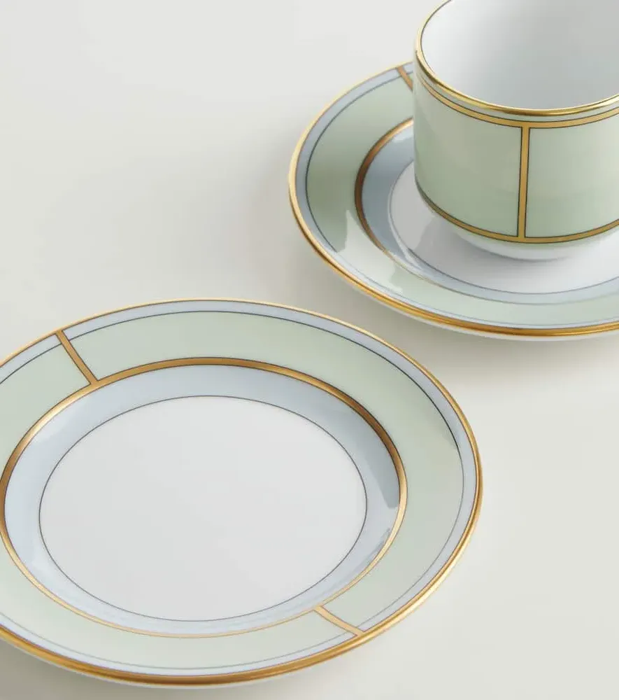 Diva Set of 2 Espresso Cups and Saucers - Green, Porcelain