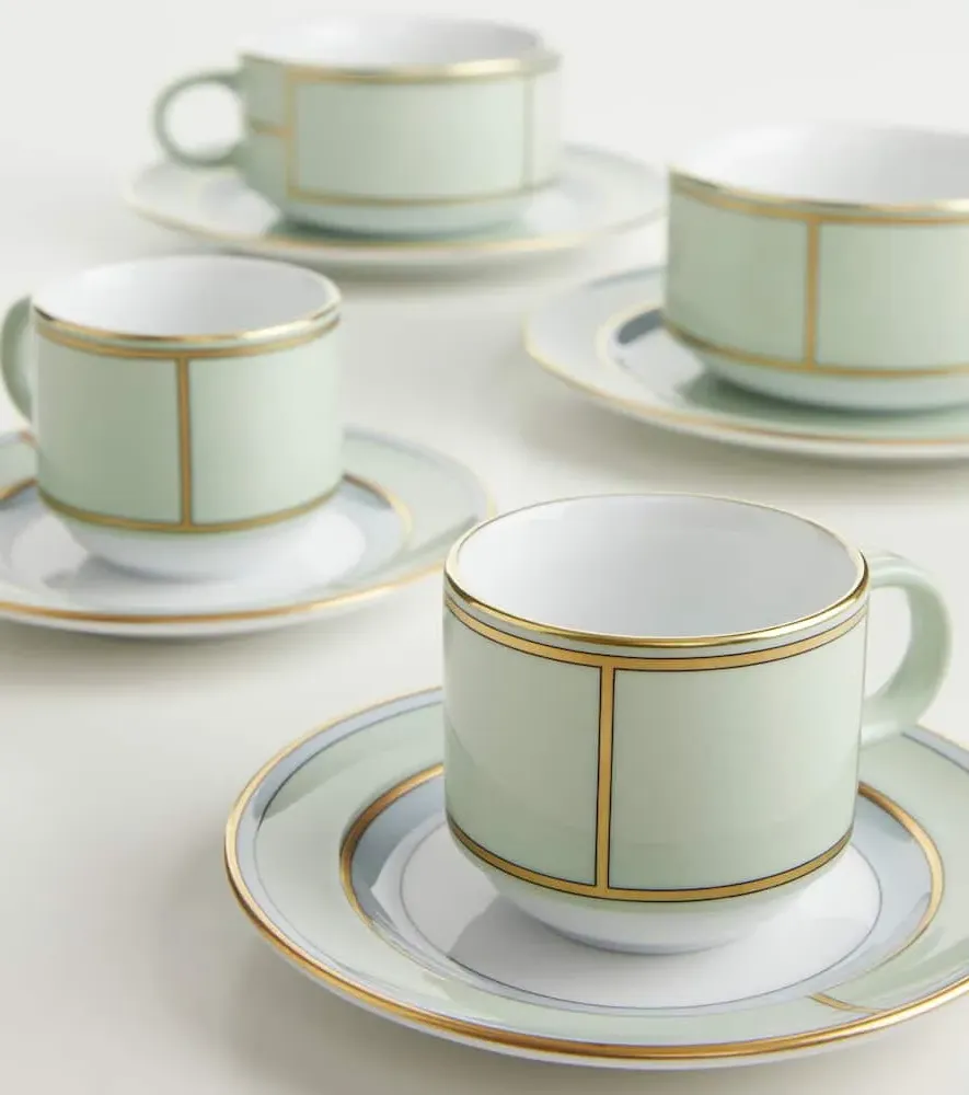 Diva Set of 2 Espresso Cups and Saucers - Green, Porcelain