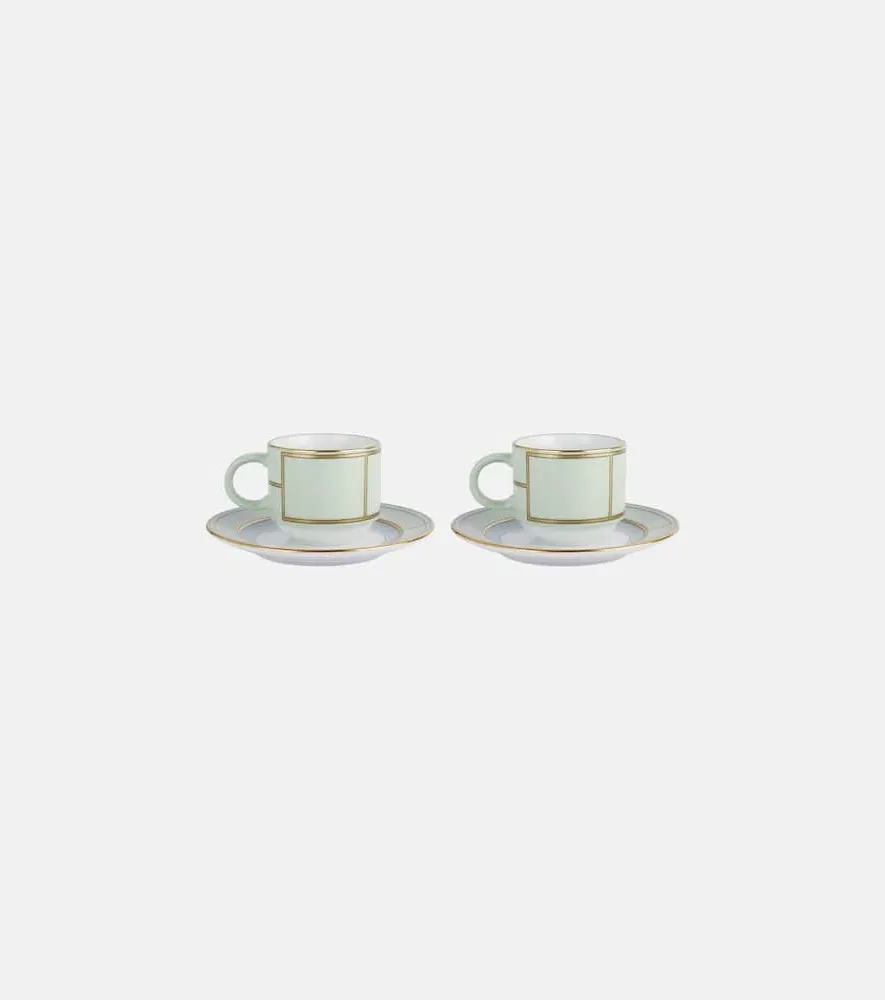 Diva Set of 2 Espresso Cups and Saucers - Green, Porcelain