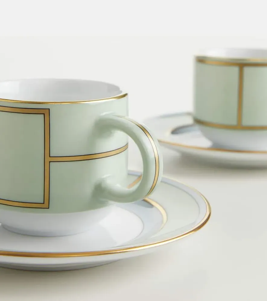Diva Set of 2 Espresso Cups and Saucers - Green, Porcelain image