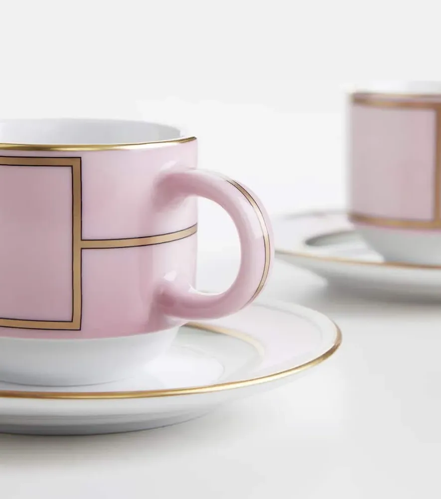 Diva Set of 2 Espresso Cups and Saucers - Pink, Porcelain