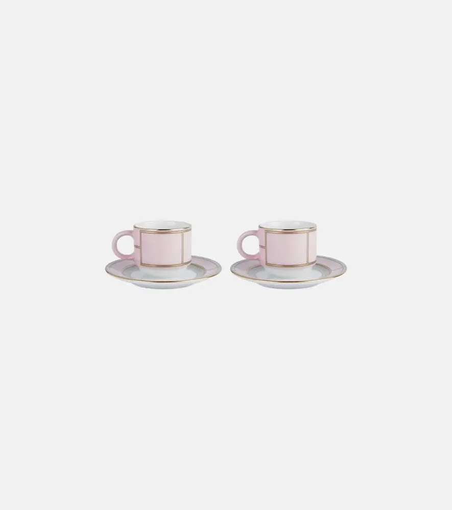 Diva Set of 2 Espresso Cups and Saucers - Pink, Porcelain