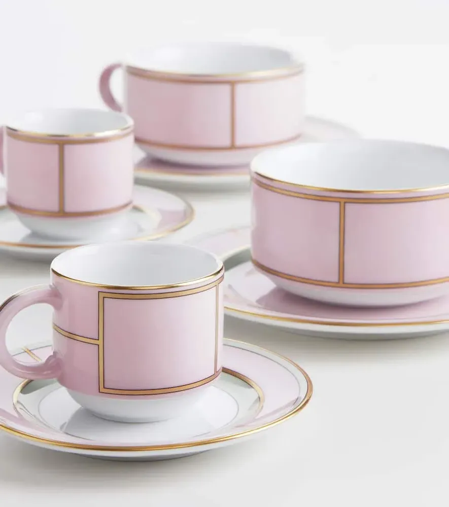 Diva Set of 2 Espresso Cups and Saucers - Pink, Porcelain