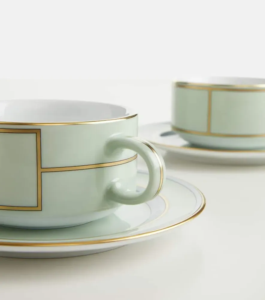 Diva Set of 2 Porcelain Teacups and Saucers - Green