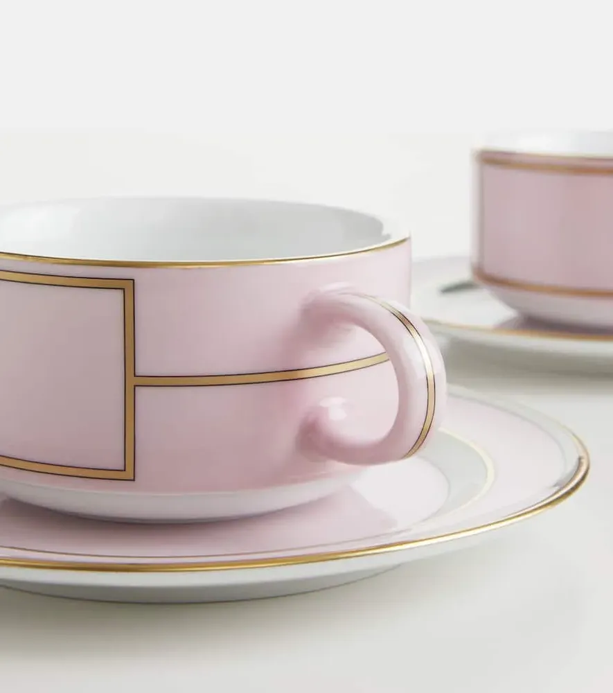 Diva Set of 2 Porcelain Teacups and Saucers - Pink
