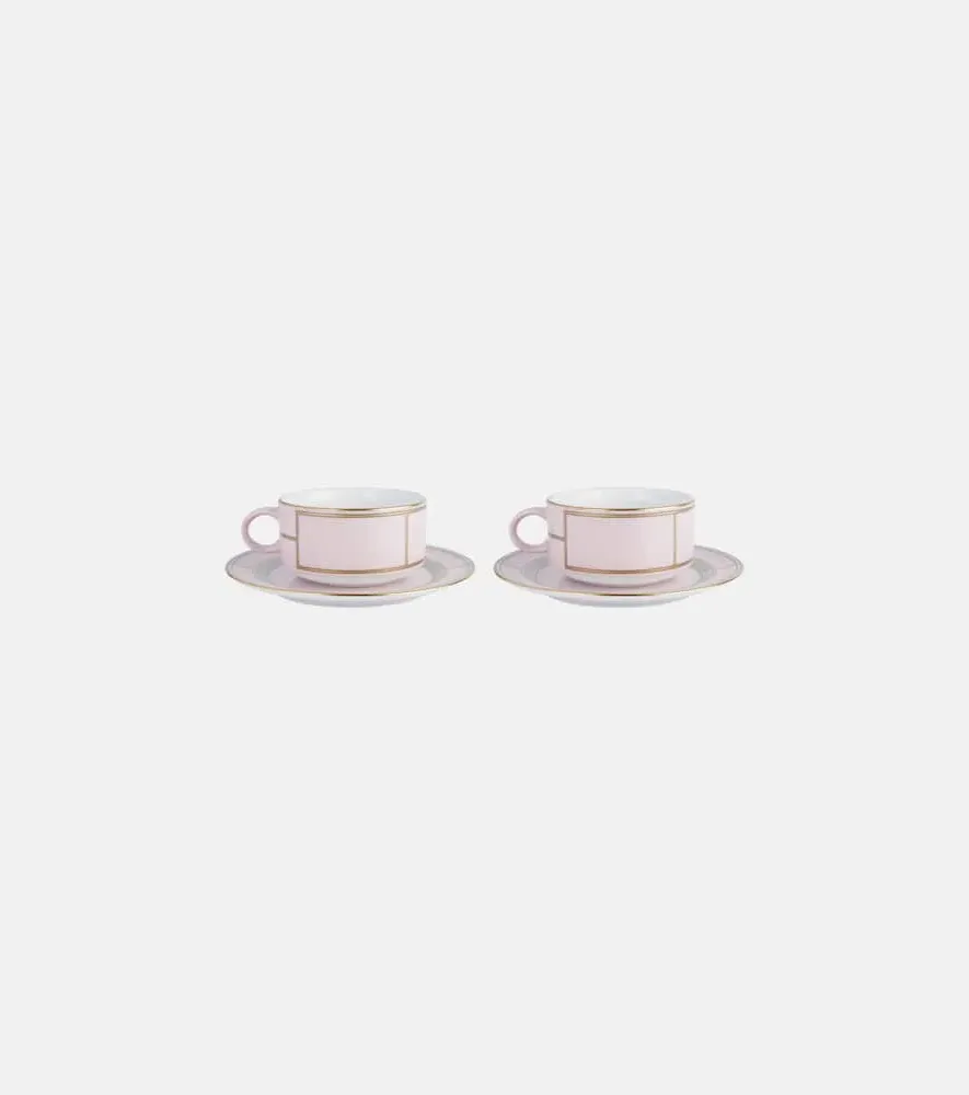 Diva Set of 2 Porcelain Teacups and Saucers - Pink