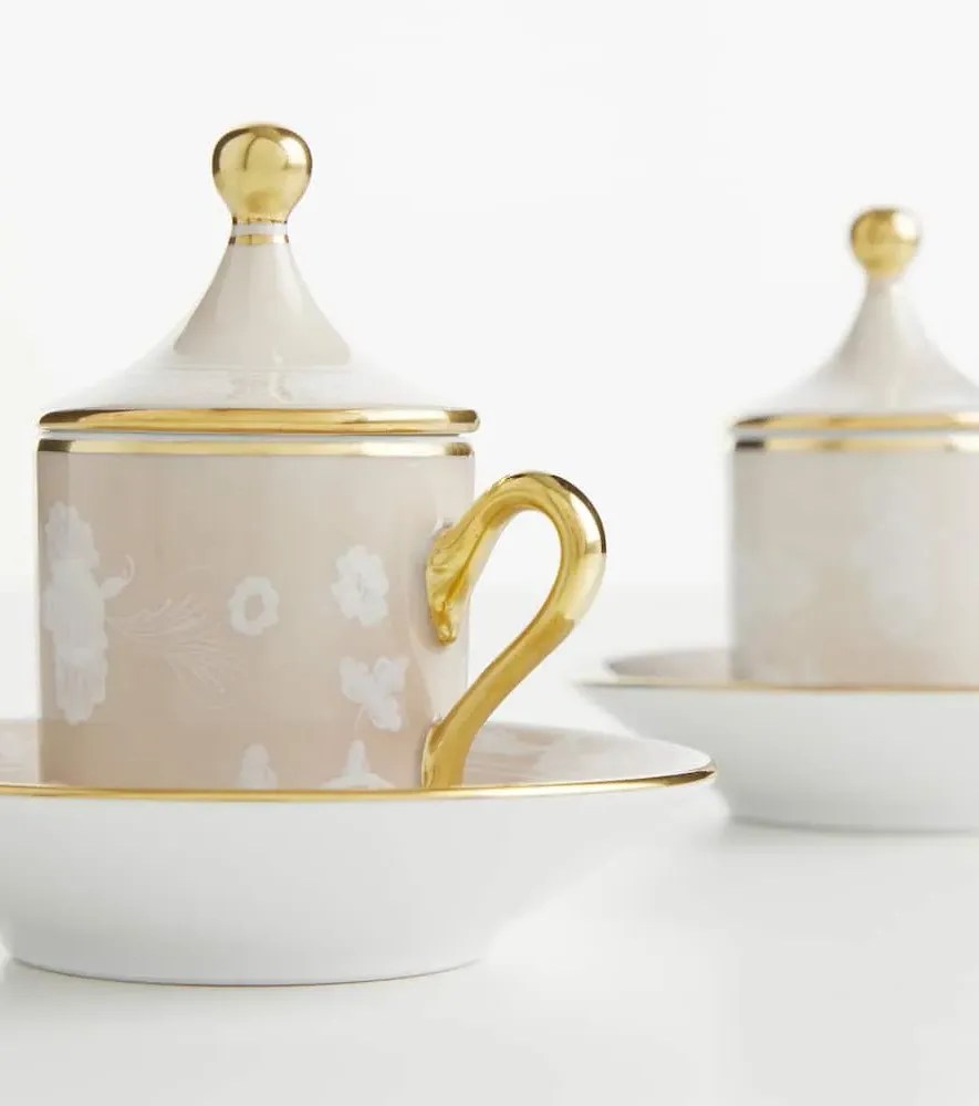 Oriente Italiano Coffee Cup Set with Covers - Beige, Porcelain