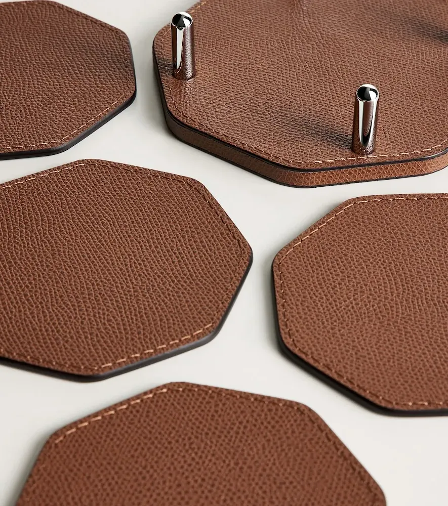 David Leather & Steel Coaster Set with Holder - Tobacco by Mytheresa, alternate view