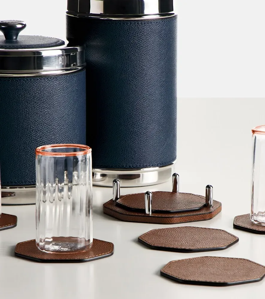 David Leather & Steel Coaster Set with Holder - Tobacco by Mytheresa, image 3