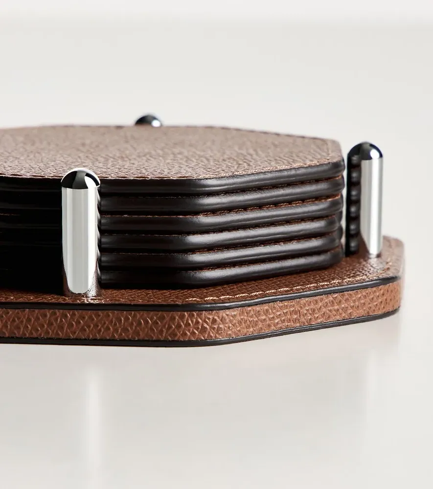 David Leather & Steel Coaster Set with Holder - Tobacco by Mytheresa, image 4